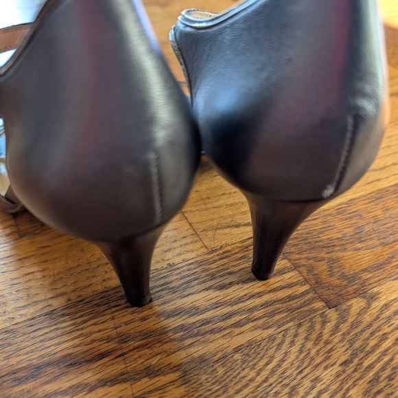 Cole Haan Pewter & Gold Peep Toe Heels - Picture 5 of 8